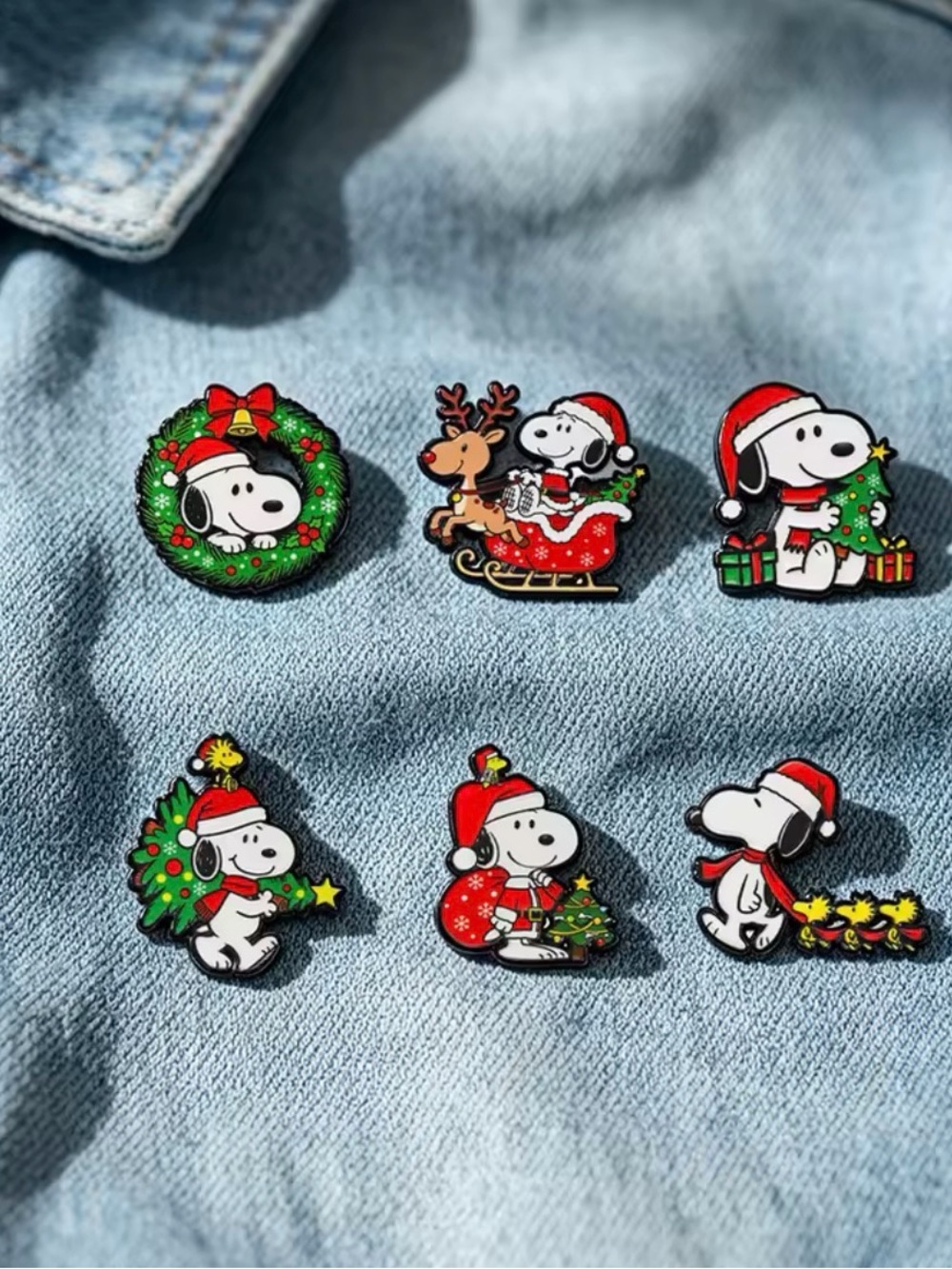Set of 6 Peanuts Snoopy Christmas Enamel Pins Lot Holiday Stocking Stuffers New